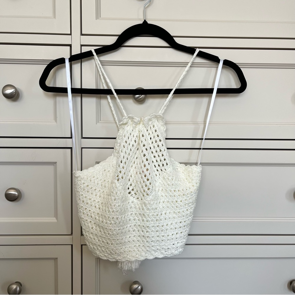 Showpo White Crotchet Halter Top